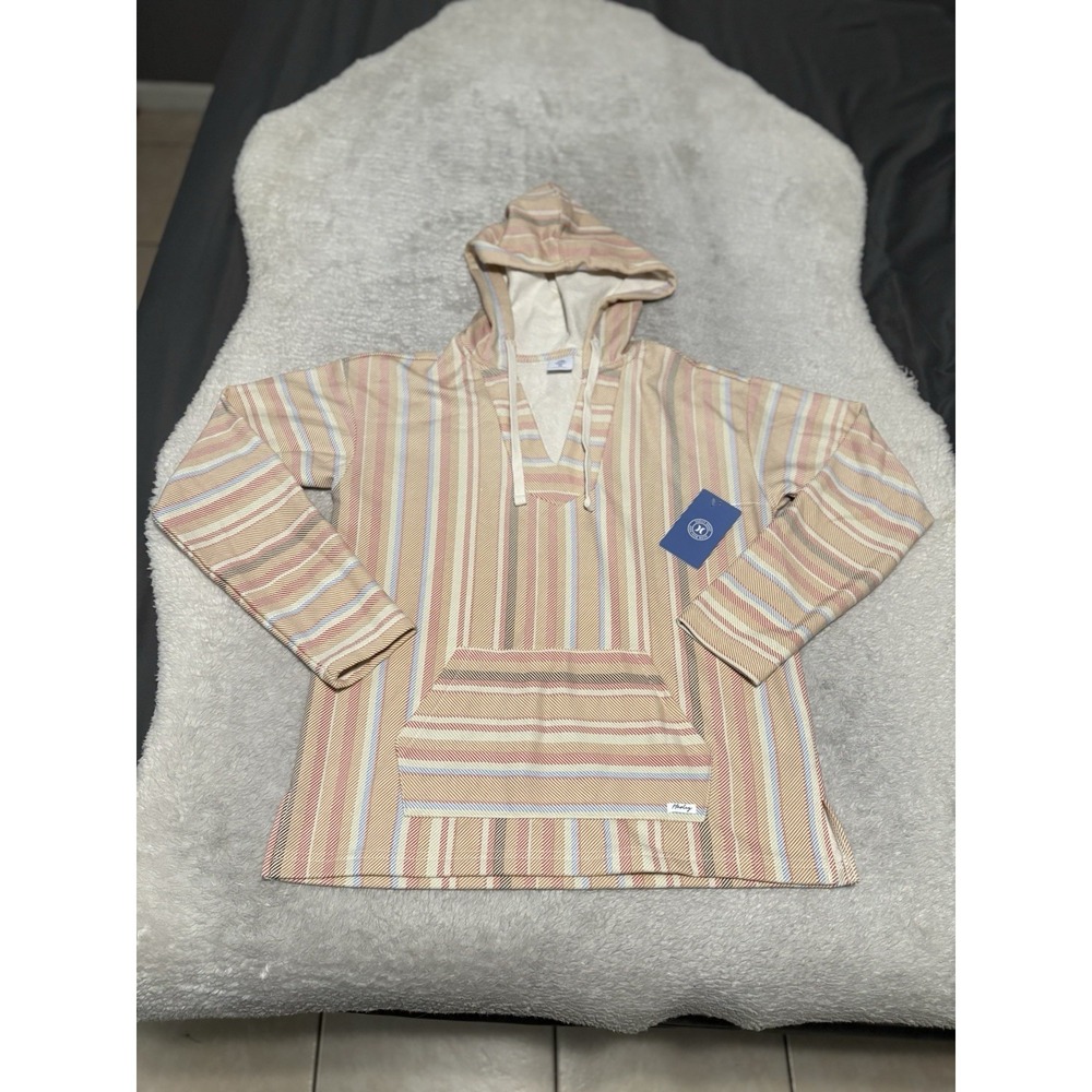 Hurley Women's Baja Hoodie OG Hooded Poncho‎ Striped Surf Pullover Tan XS NWT